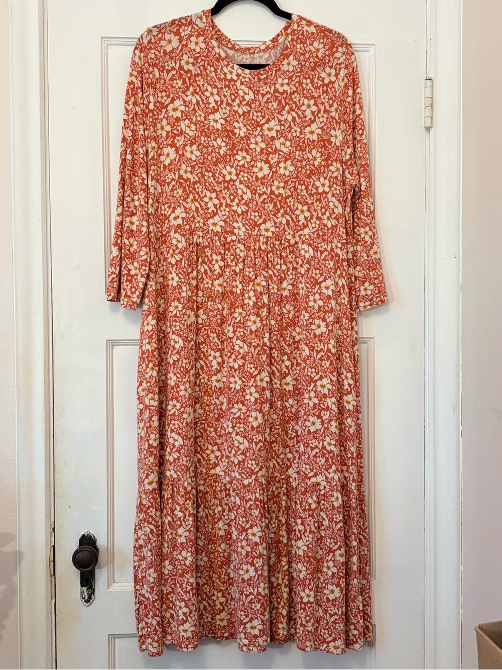 Cuddl Duds Cozy Coral Floral Tiered Maxi Dress XL Excellent Condition